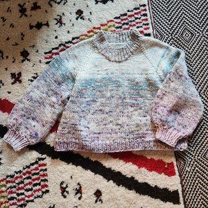 Handmade Stay-Pull Ombre Wool chunky bulky crew neck Cropped Sweater Size M